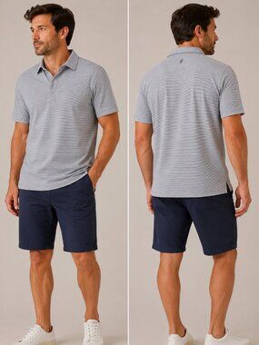 Johnnie-O Men's Performance Grey Striped UPF 50 Polo Shirt - Size Medium